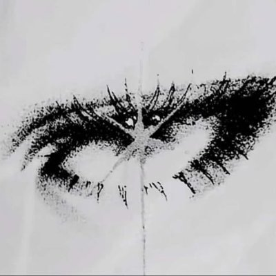 Farming's black and white profile image showing a close-up of eyes